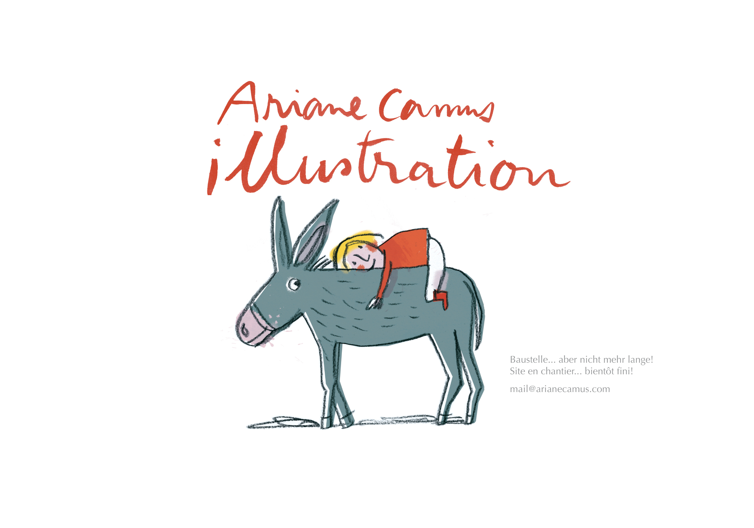 Grafik Ariane Camus: Ein Mädchen liegt auf dem Rücken eines Esels